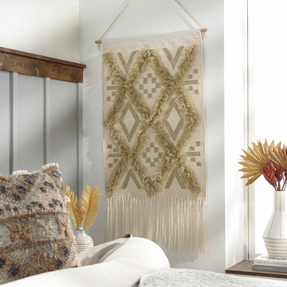 Malay Cream Diamond Fringe Wall Hanging - Clearance