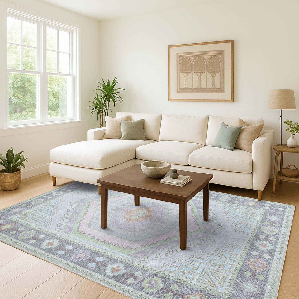 Eloise Faded Pastel Green Modern Oushak Rug
