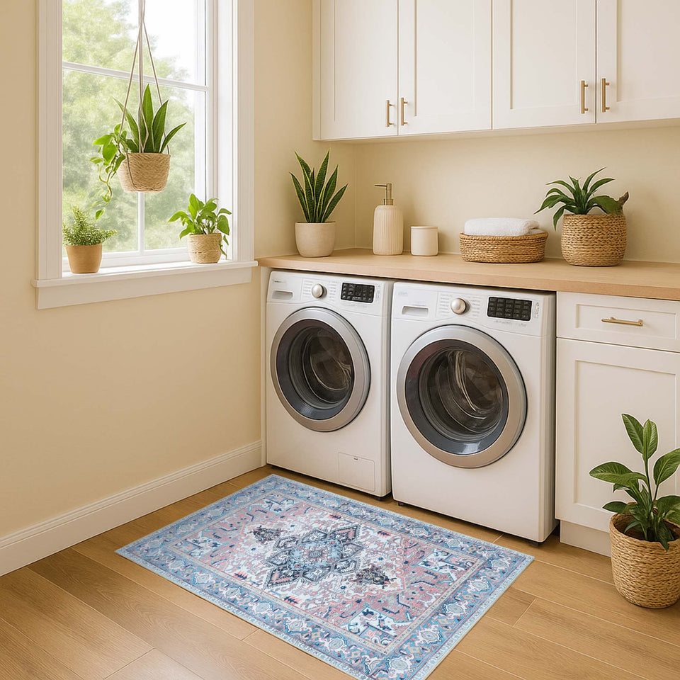 Marielle Navy Pink Heriz Modern Persian Rug