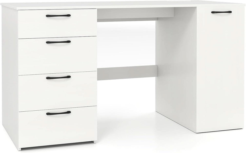 Modern 53 Inch White Computer Desk with Charging Station