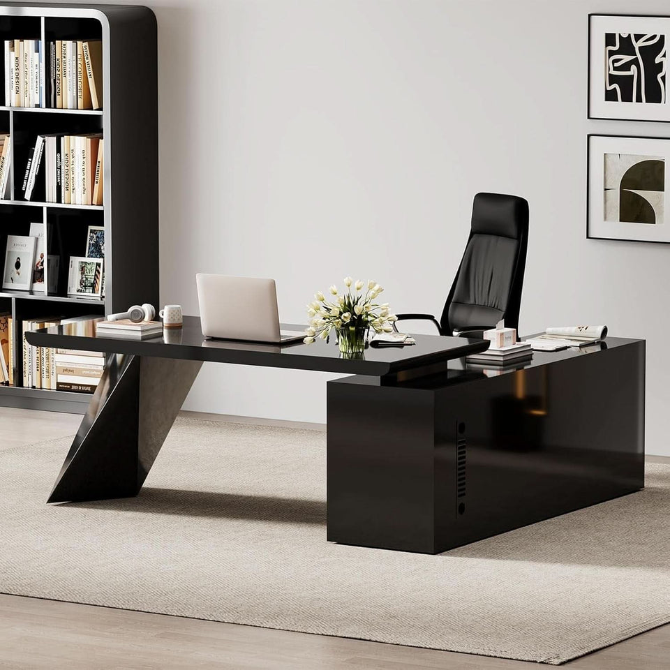 Modern L Shape Executive Desk With Drawers And Cabinet
