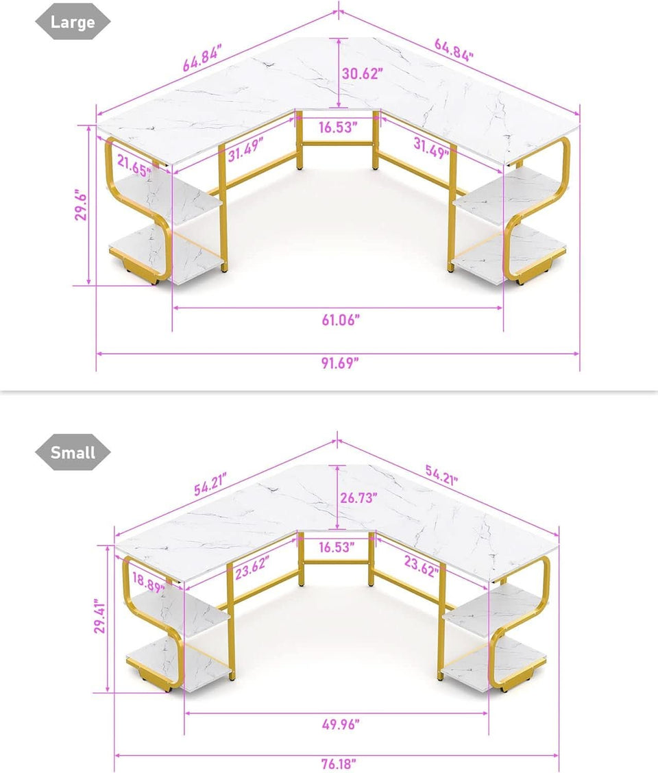 Modern L Shaped Desk with Large Shelves for Office