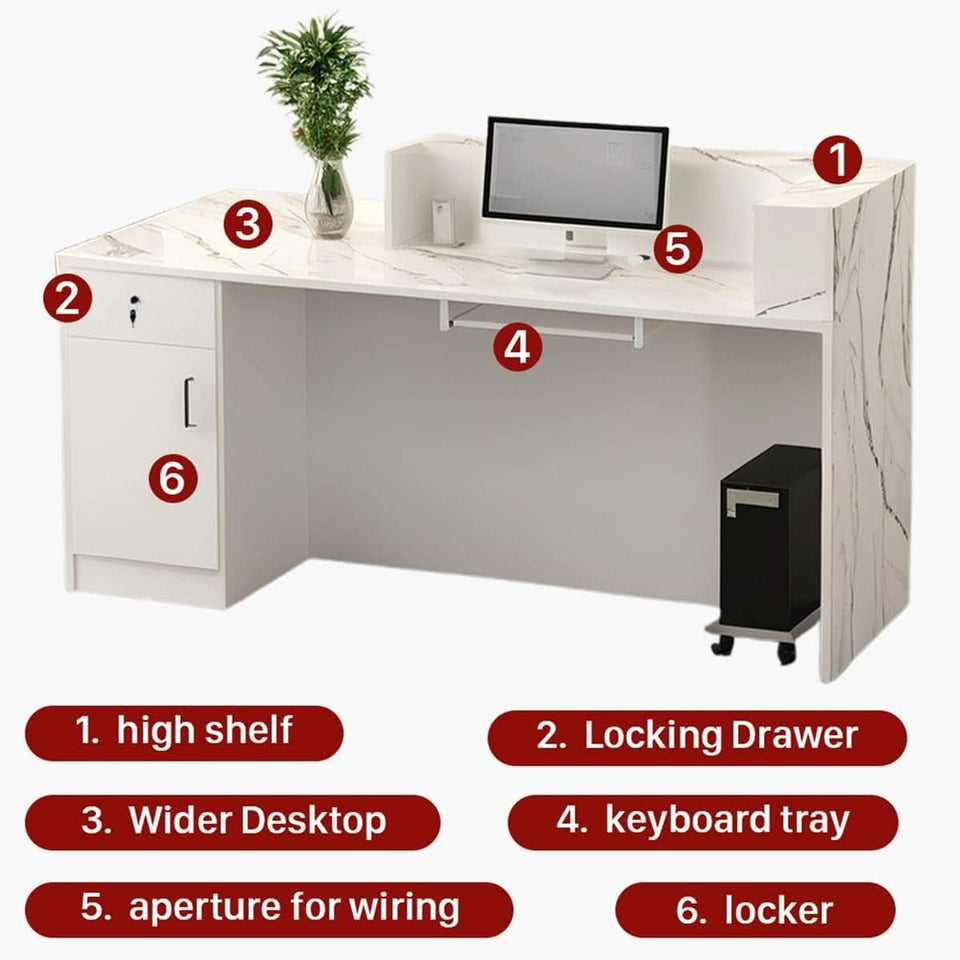 Modern Reception Desk with Locking Drawers and LED Light