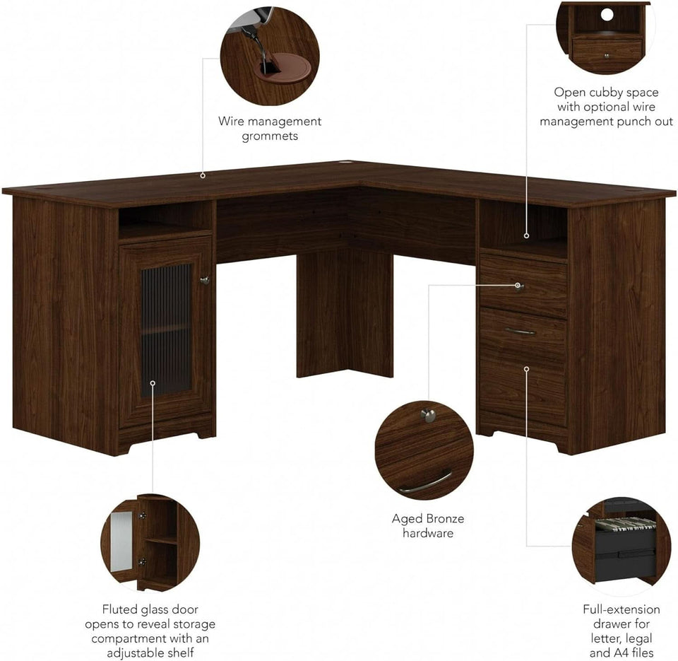 Modern Walnut L Shaped Computer Desk with Drawers