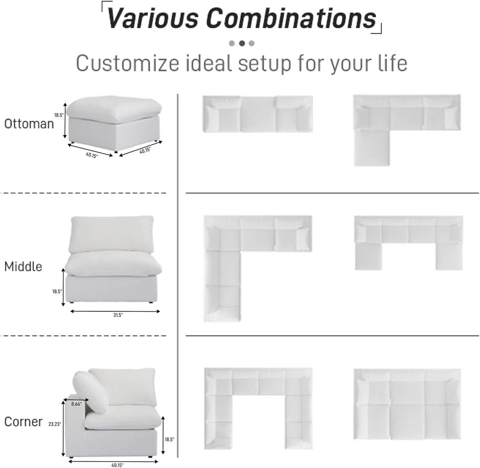 Modular Sectional Sofa with Storage Ottoman and Washable Covers
