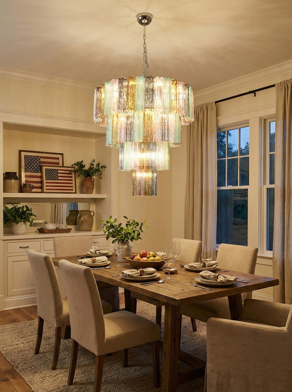 Multi Layered Stained Glass Chandelier