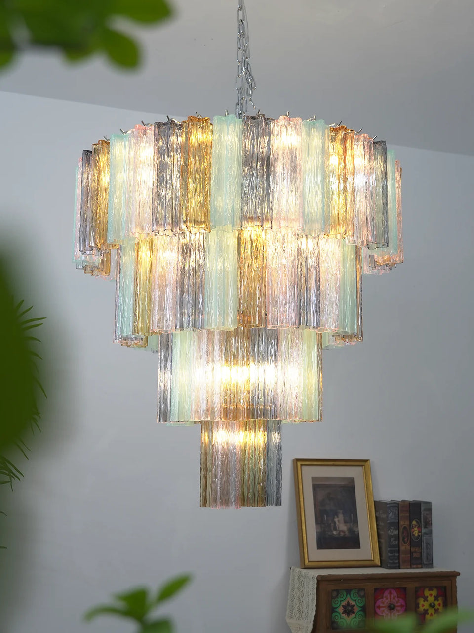 Multi Layered Stained Glass Chandelier