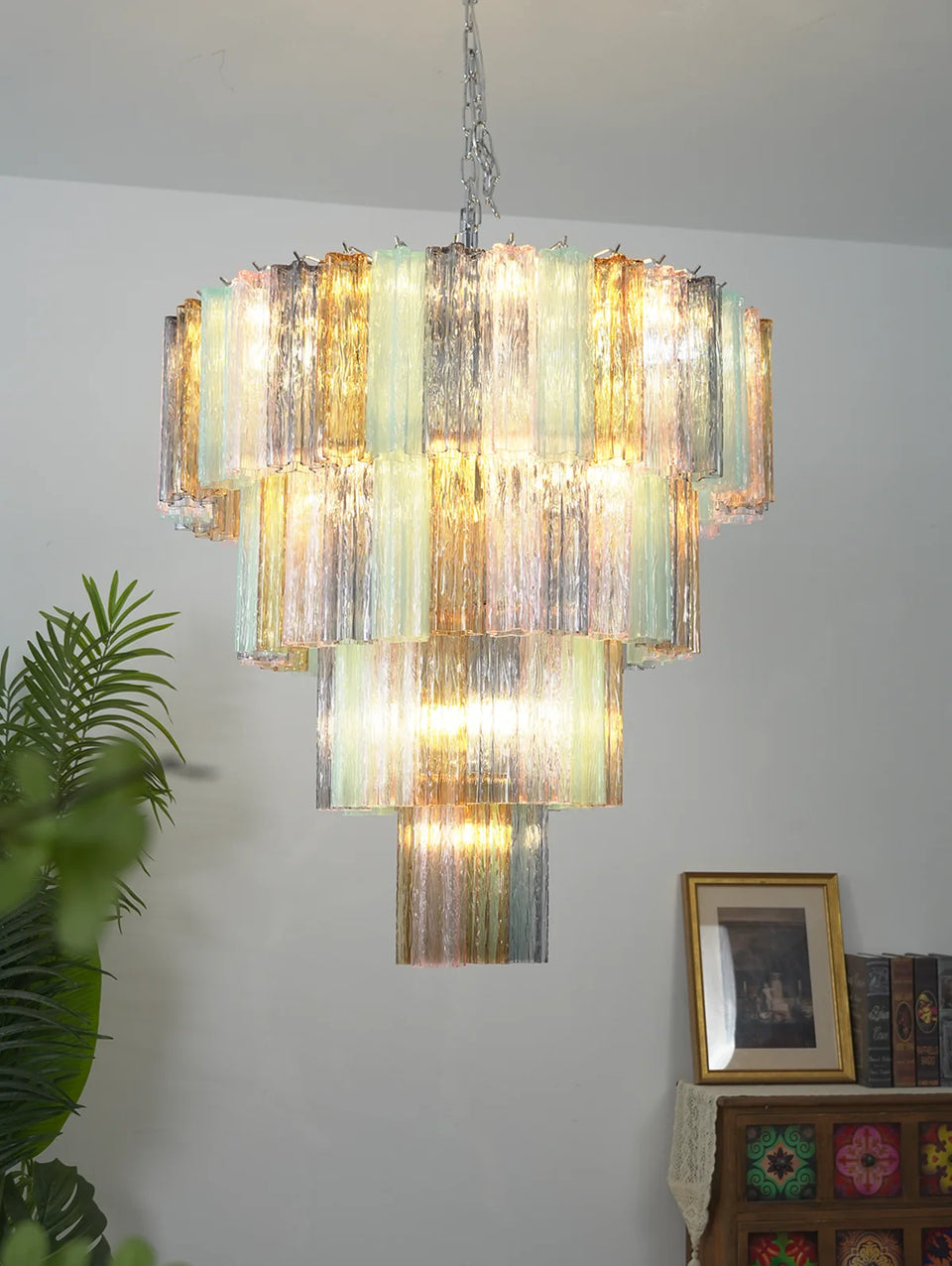 Multi Layered Stained Glass Chandelier