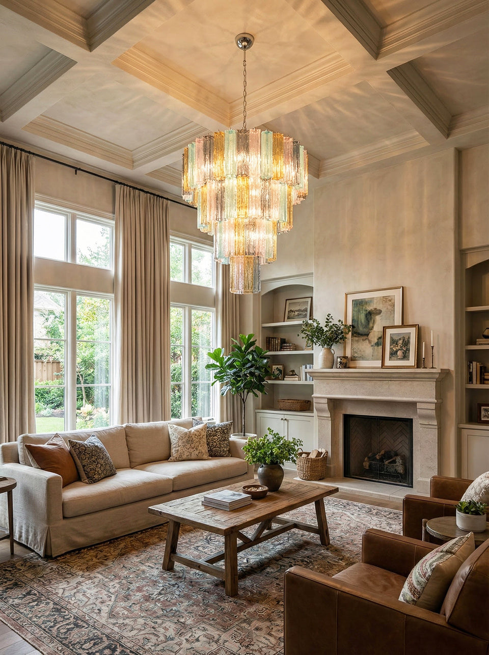Multi Layered Stained Glass Chandelier