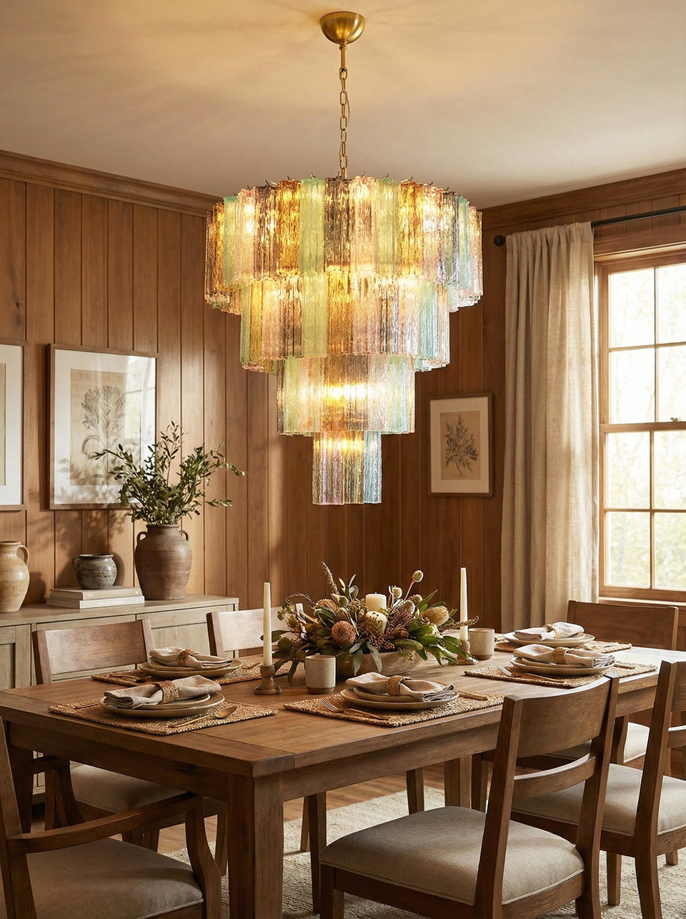 Multi Layered Stained Glass Chandelier