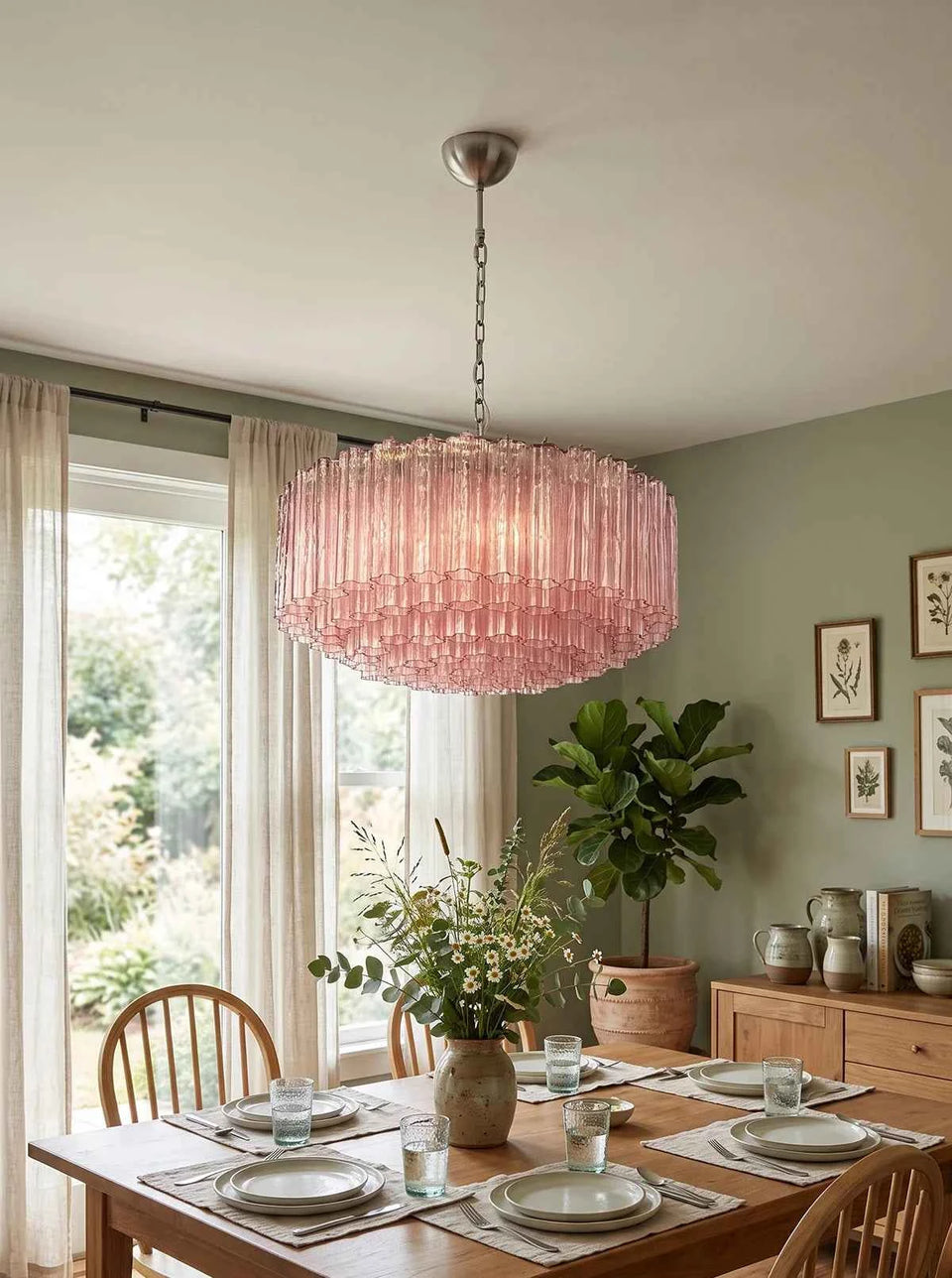 Murano Large Pink Glass Tube Chandelier