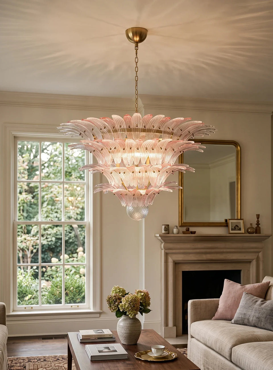 Murano Palmette Pink Trasparent Chandelier