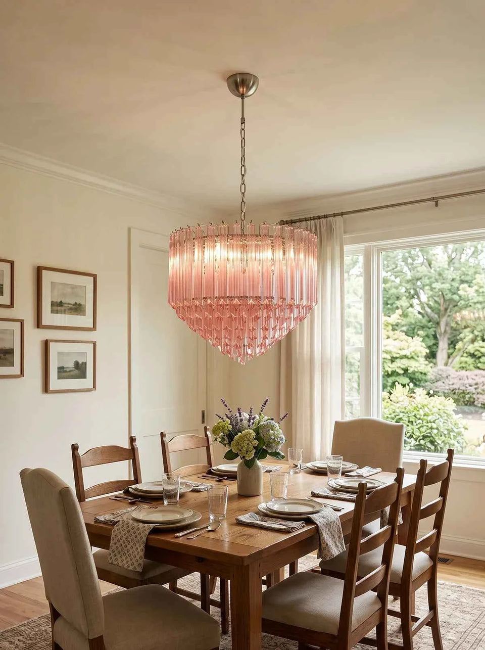 Murano Quadriedri Prisms Pink Chandelier