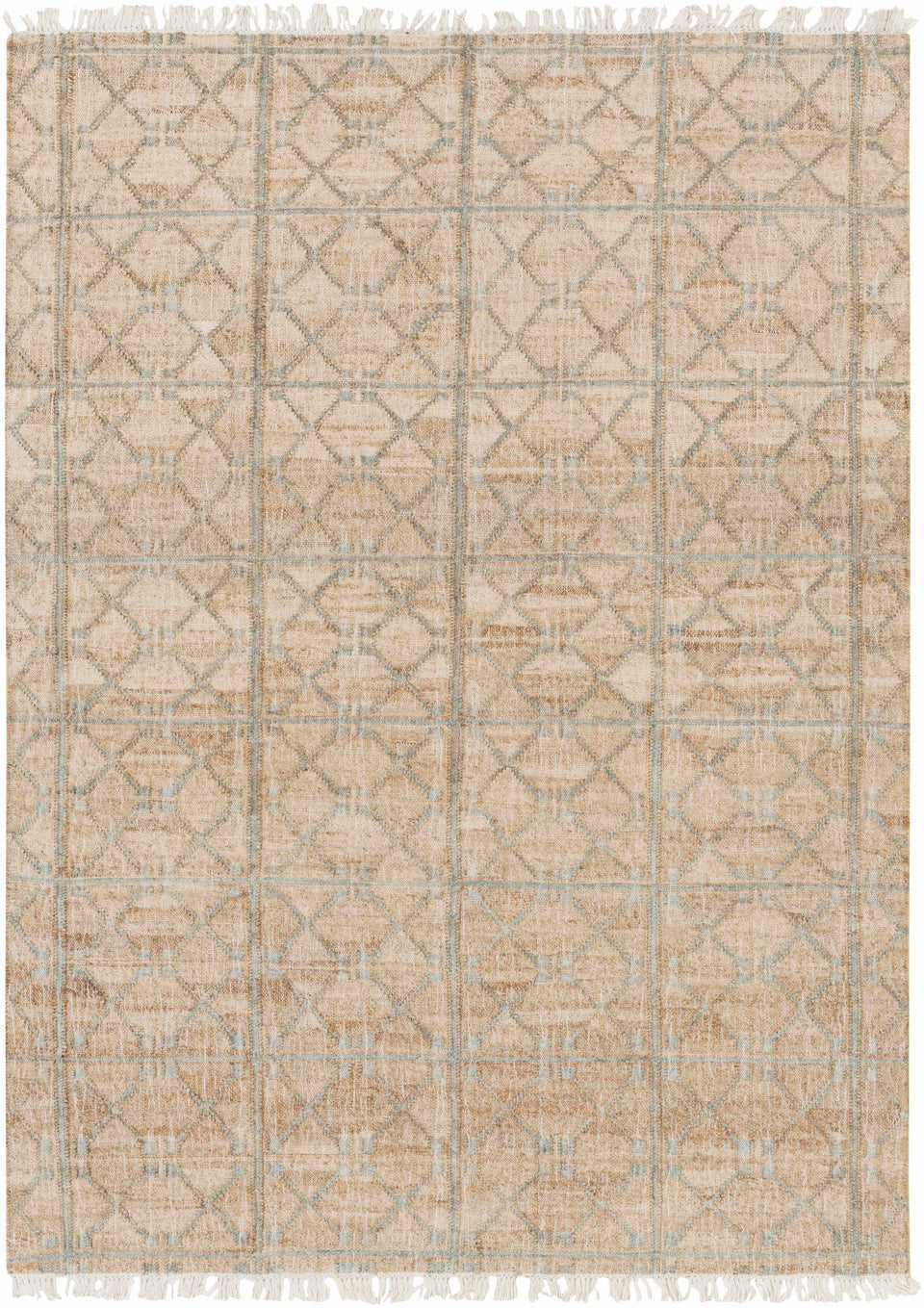 Rice Dusty Sage Fringed Jute Carpet