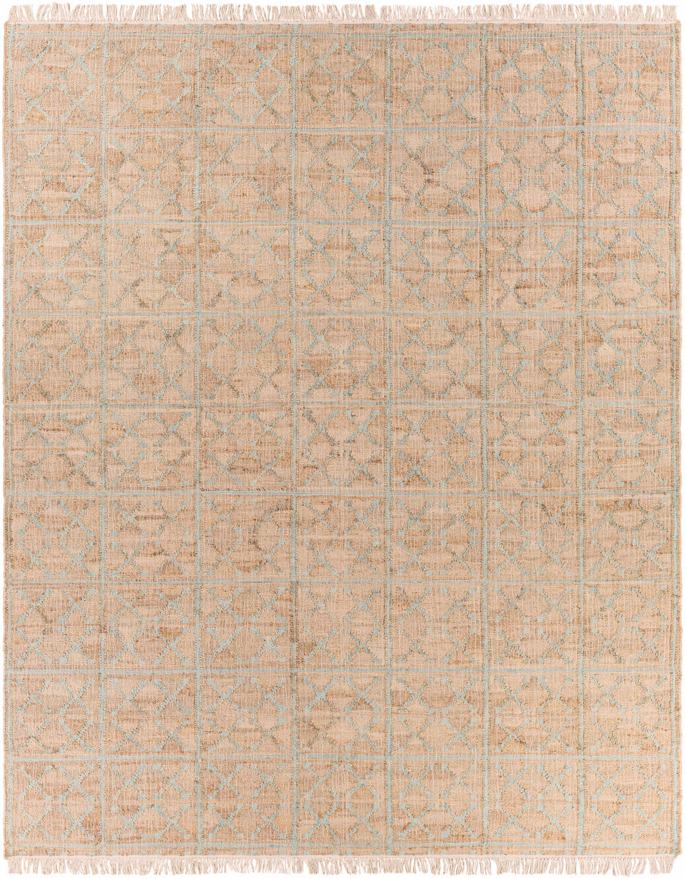 Rice Dusty Sage Fringed Jute Carpet