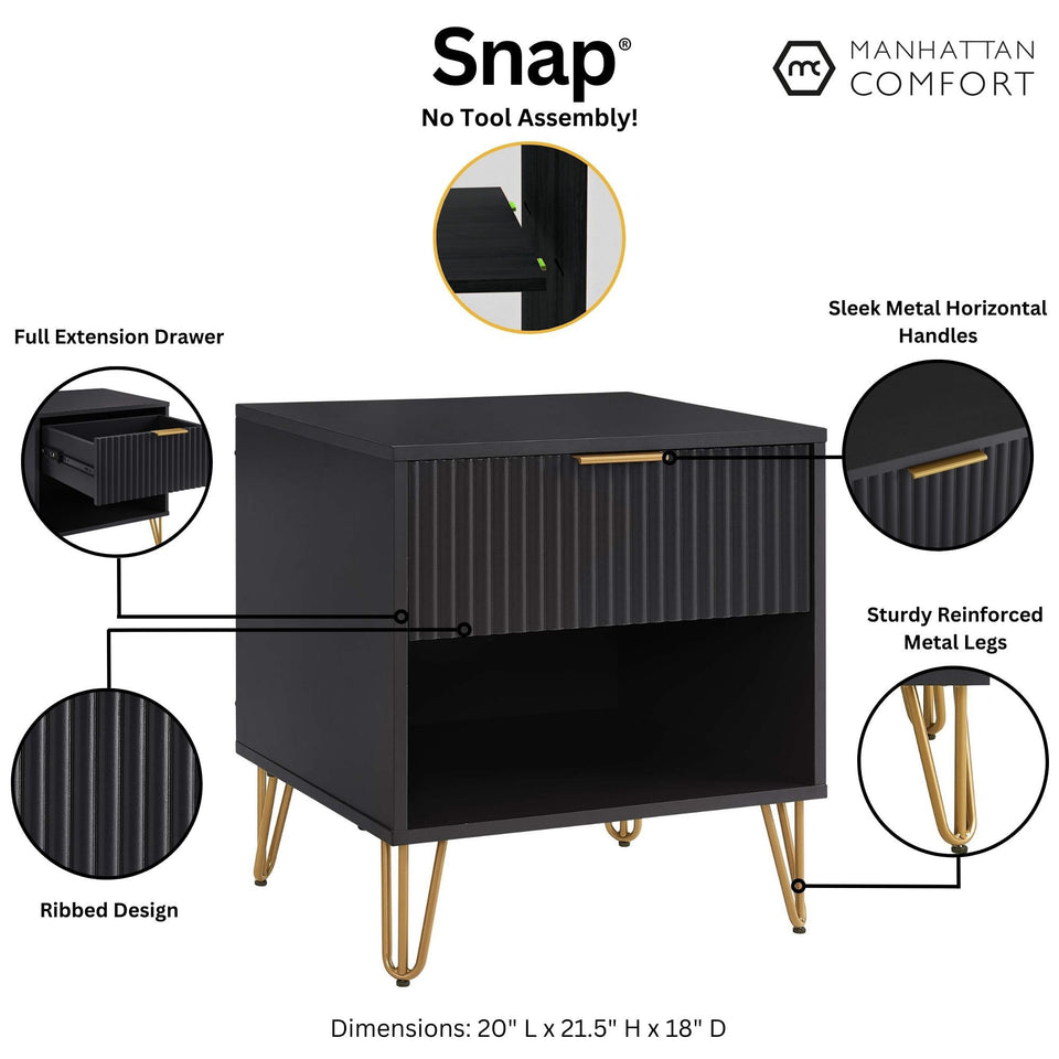 Dumbo 20" Fluted Nightstand (1-Drawer)
