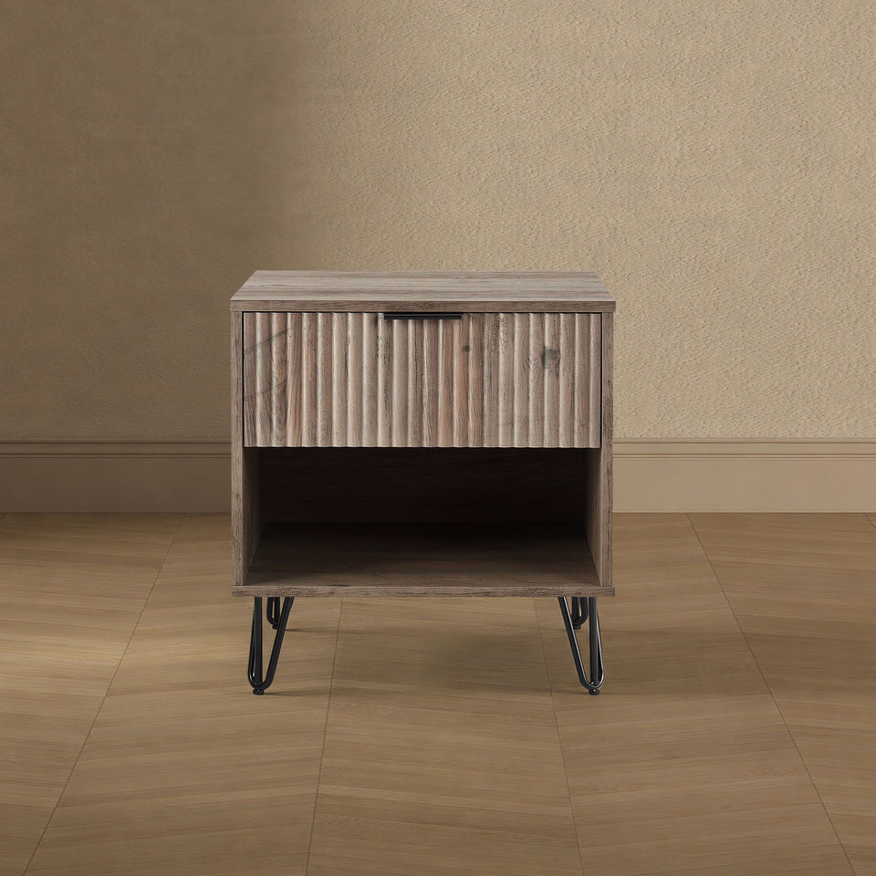 Dumbo 20" Fluted Nightstand (1-Drawer) in Rustic Grey - lifestyle   front