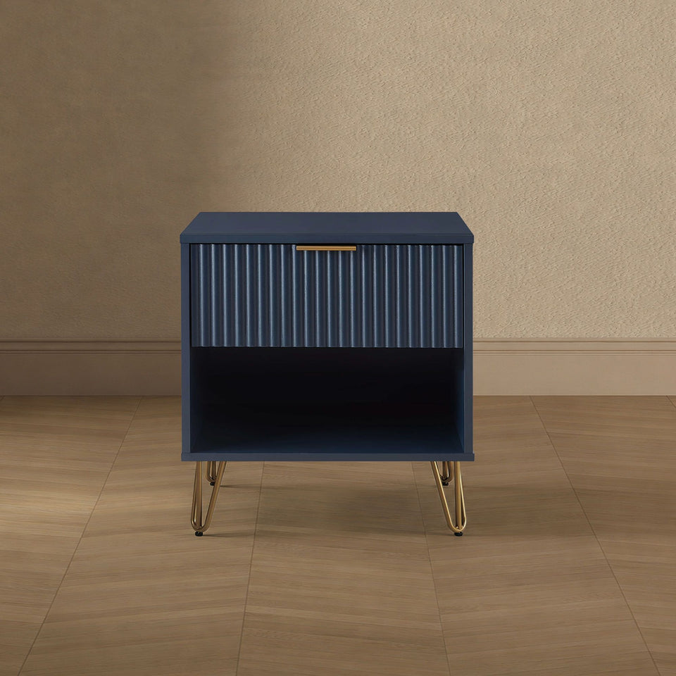 Dumbo 20" Fluted Nightstand (1-Drawer) in Midnight Blue - lifestyle   front