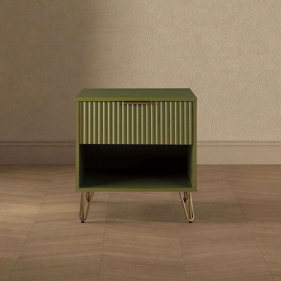 Dumbo 20" Fluted Nightstand (1-Drawer) in Olive Green - lifestyle   front