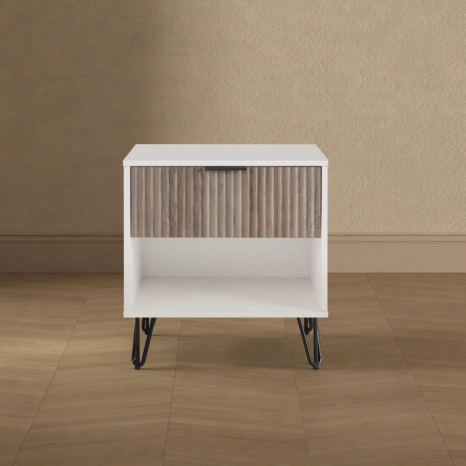 Dumbo 20" Fluted Nightstand (1-Drawer) in White/Rustic Grey - lifestyle   front