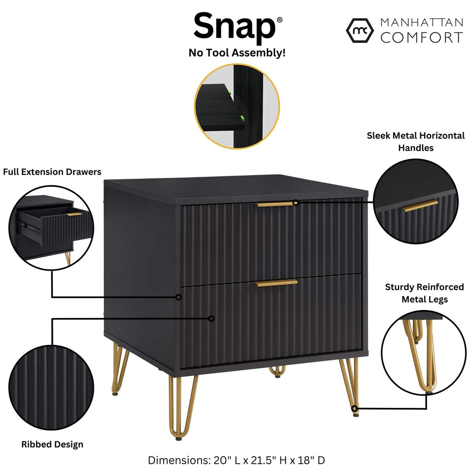 Dumbo 20" Fluted Nightstand (2-Drawer)