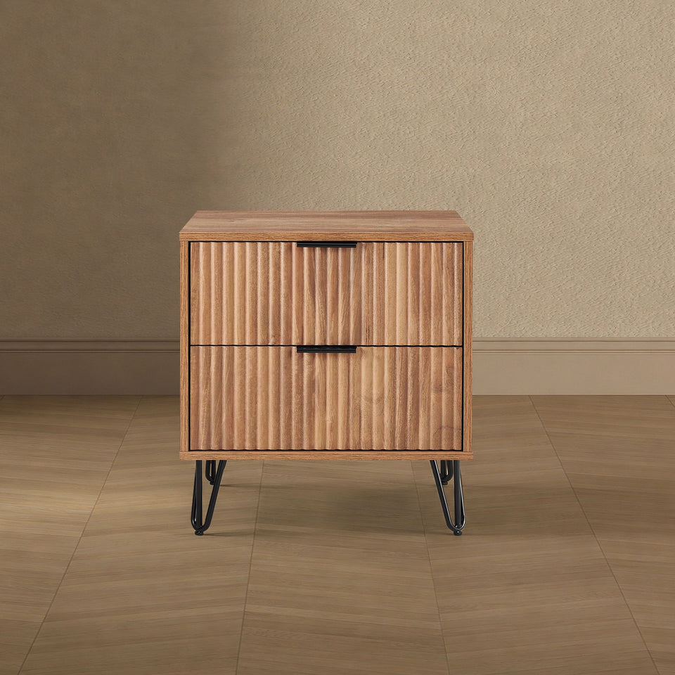 Dumbo 20" Fluted Nightstand (2-Drawer) in Golden Brown - lifestyle   front