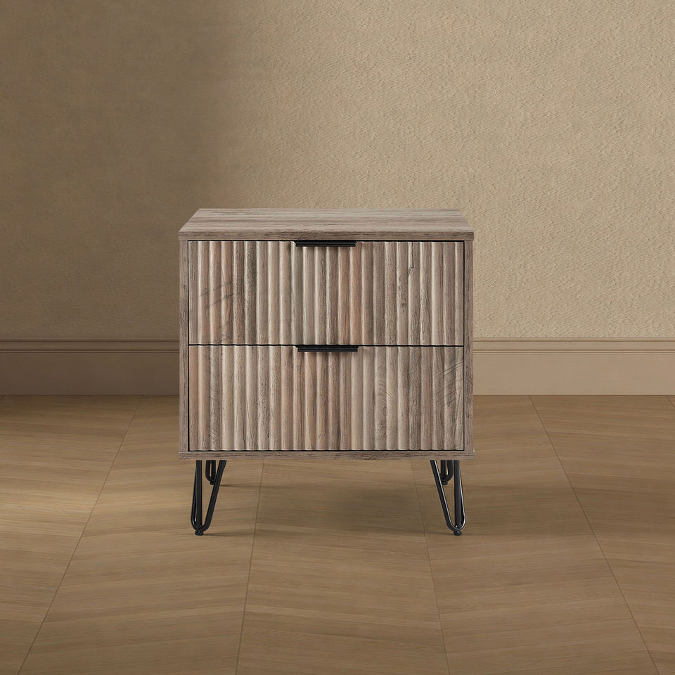 Dumbo 20" Fluted Nightstand (2-Drawer) in Rustic Grey - lifestyle   front