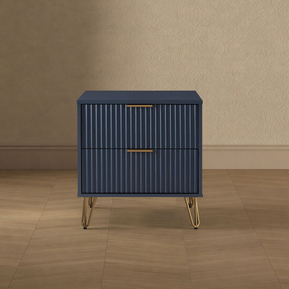 Dumbo 20" Fluted Nightstand (2-Drawer) in Midnight Blue - lifestyle   front