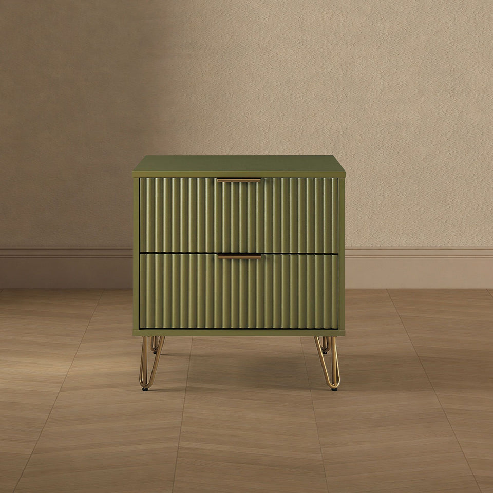 Dumbo 20" Fluted Nightstand (2-Drawer) in Olive Green - lifestyle   front