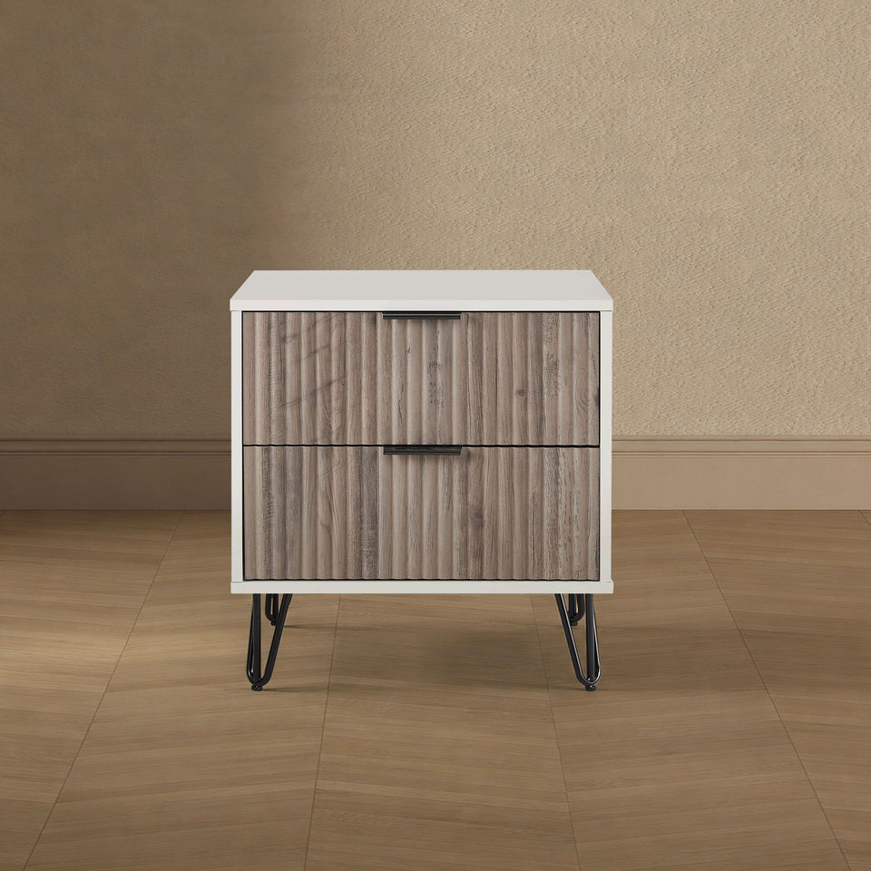 Dumbo 20" Fluted Nightstand (2-Drawer) in White/Rustic Grey - lifestyle   front
