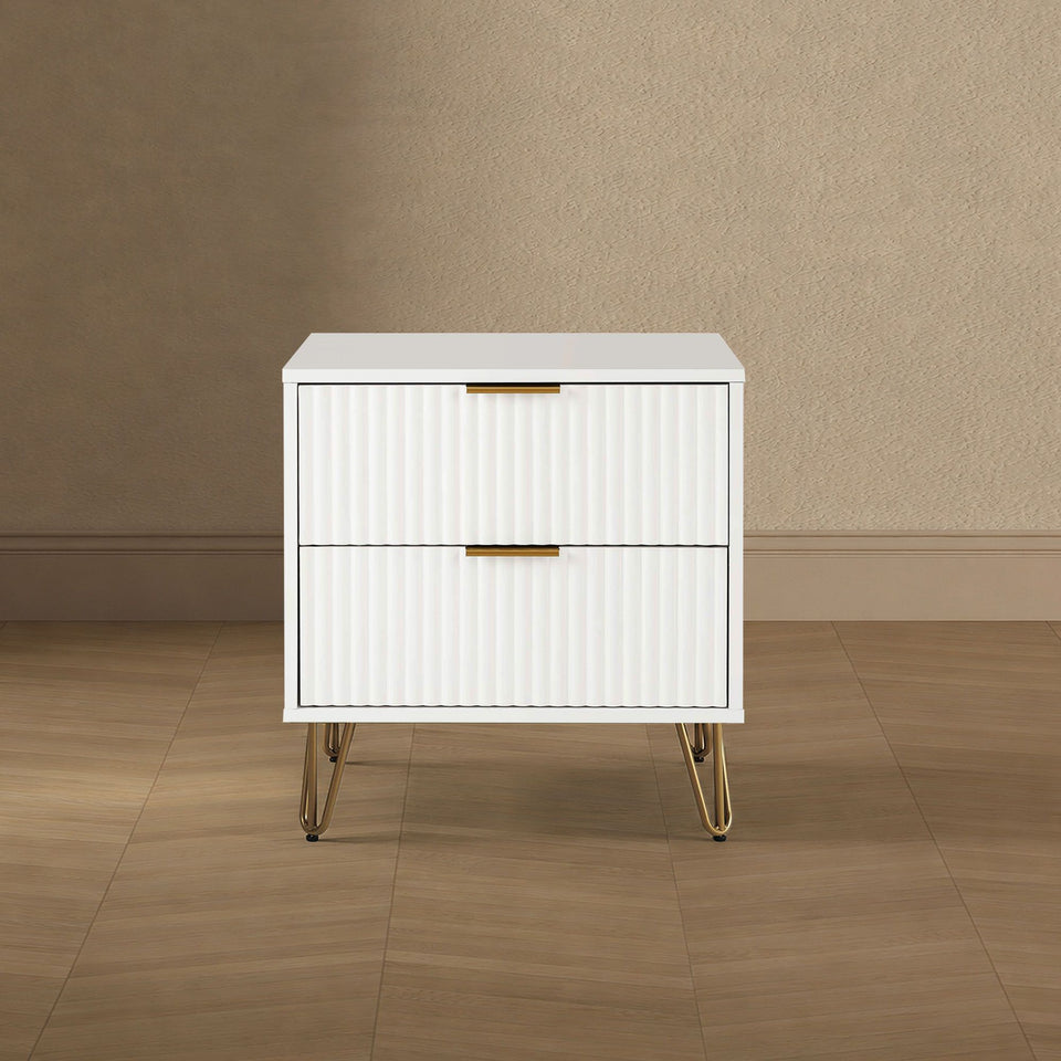 Dumbo 20" Fluted Nightstand (2-Drawer) in White - lifestyle   front 1