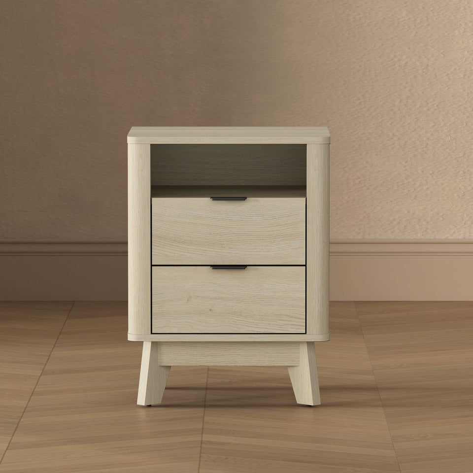 Orlen 2-Drawer Multi-Purpose Nightstand & End Table in Whitewashed Oak - lifestyle   front