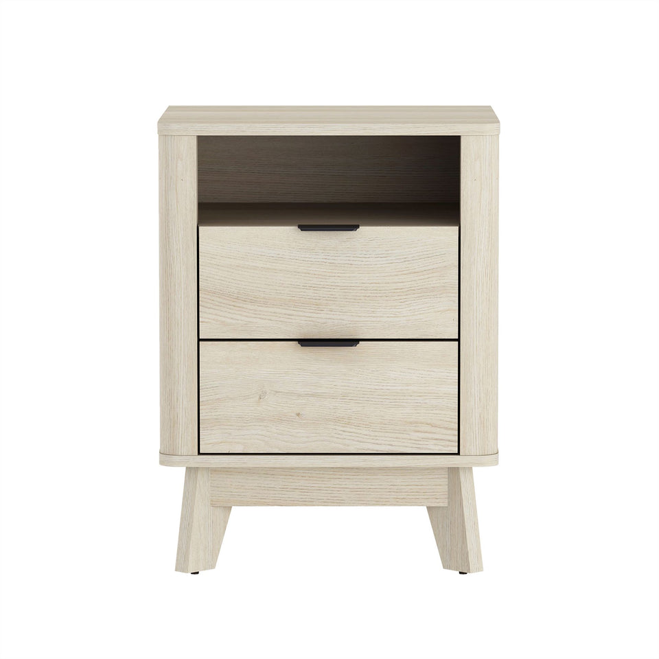 Orlen 2-Drawer Multi-Purpose Nightstand & End Table in Whitewashed Oak - white background   front