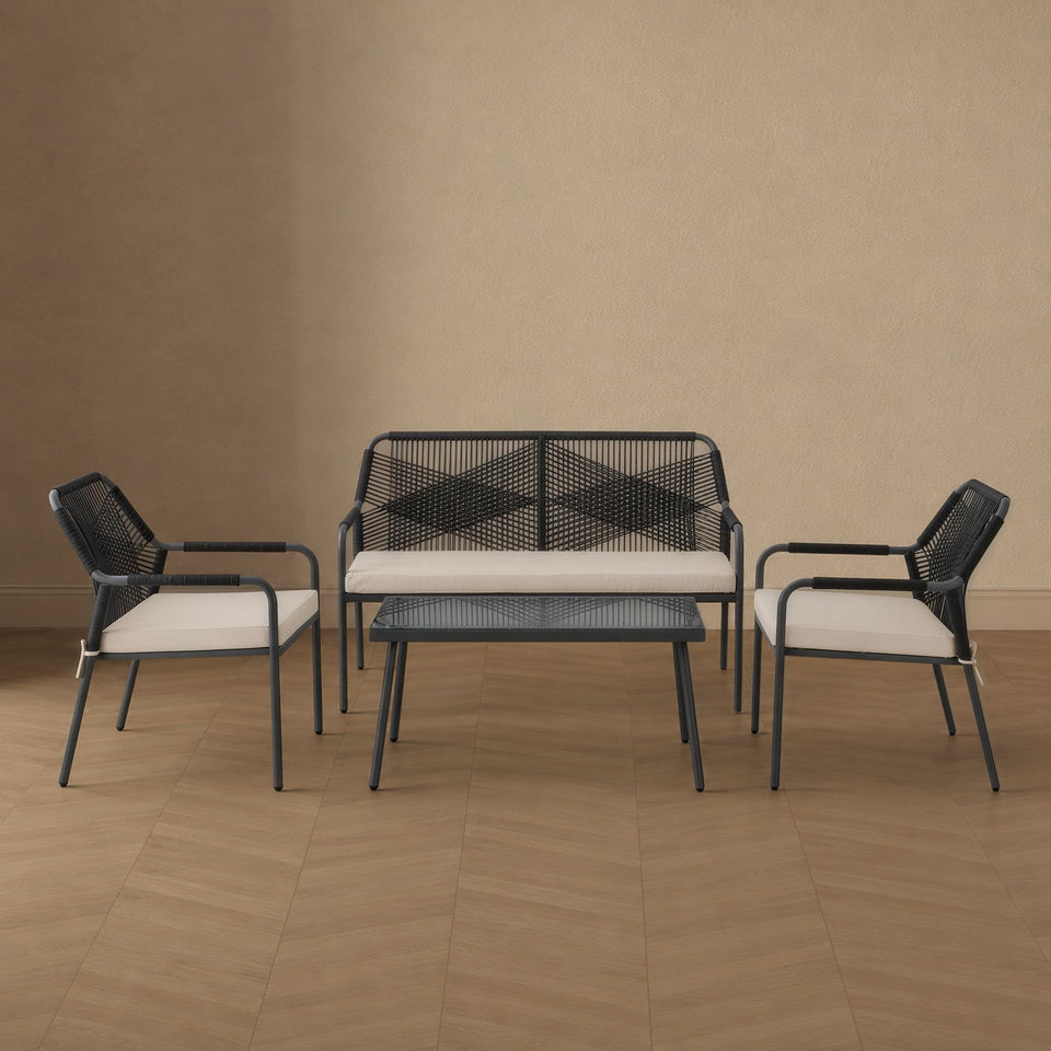 Seabreeze 4-Piece Conversation Set in Black and Cream