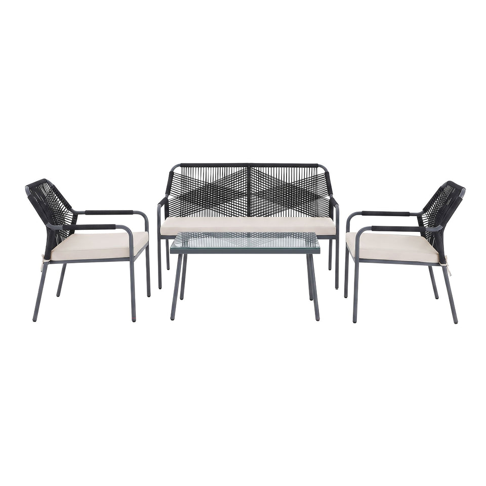 Seabreeze 4-Piece Conversation Set in Black and Cream