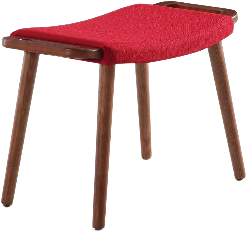 Geta Wood Linen Weave Accent Ottoman in Red
