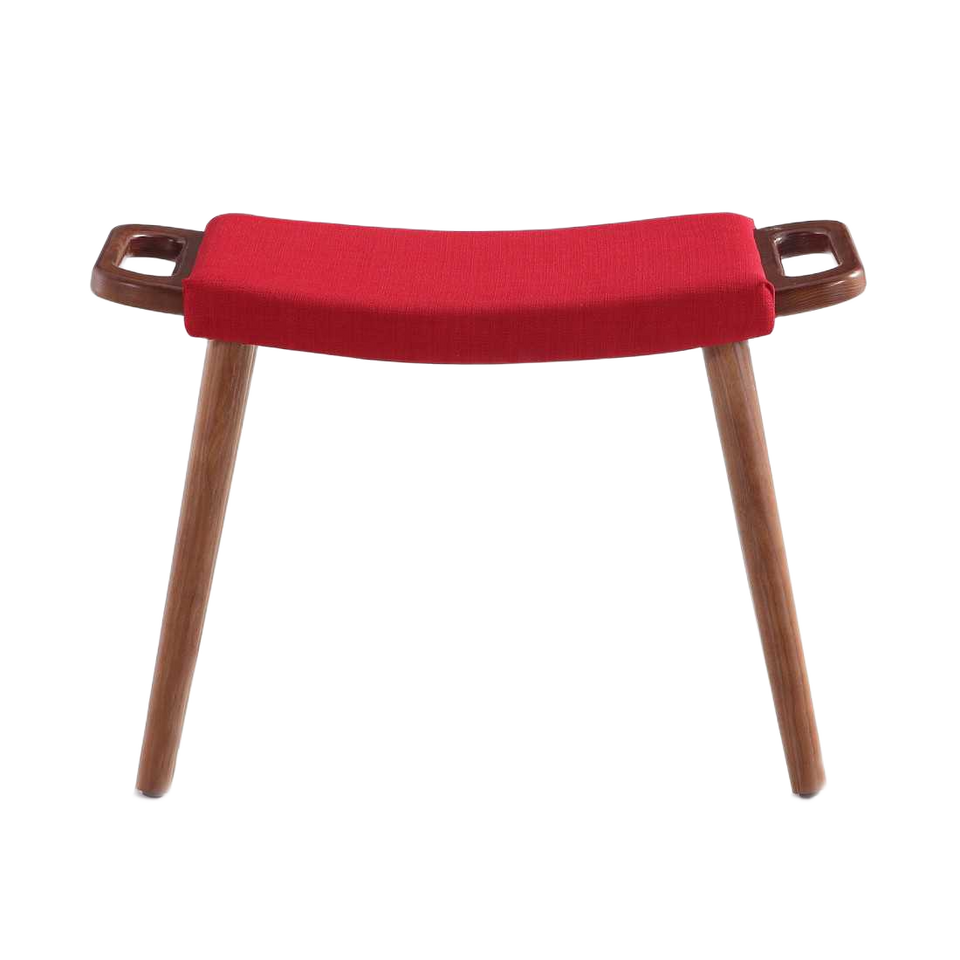 Geta Wood Linen Weave Accent Ottoman in Red