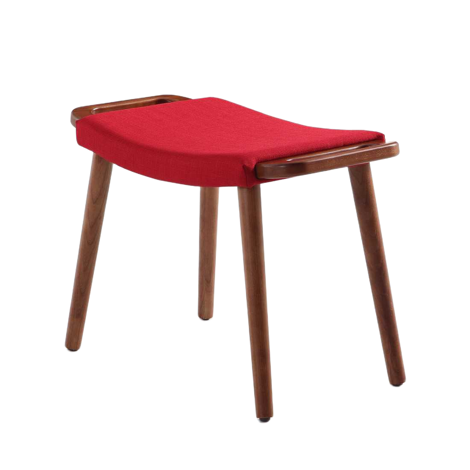 Geta Wood Linen Weave Accent Ottoman in Red