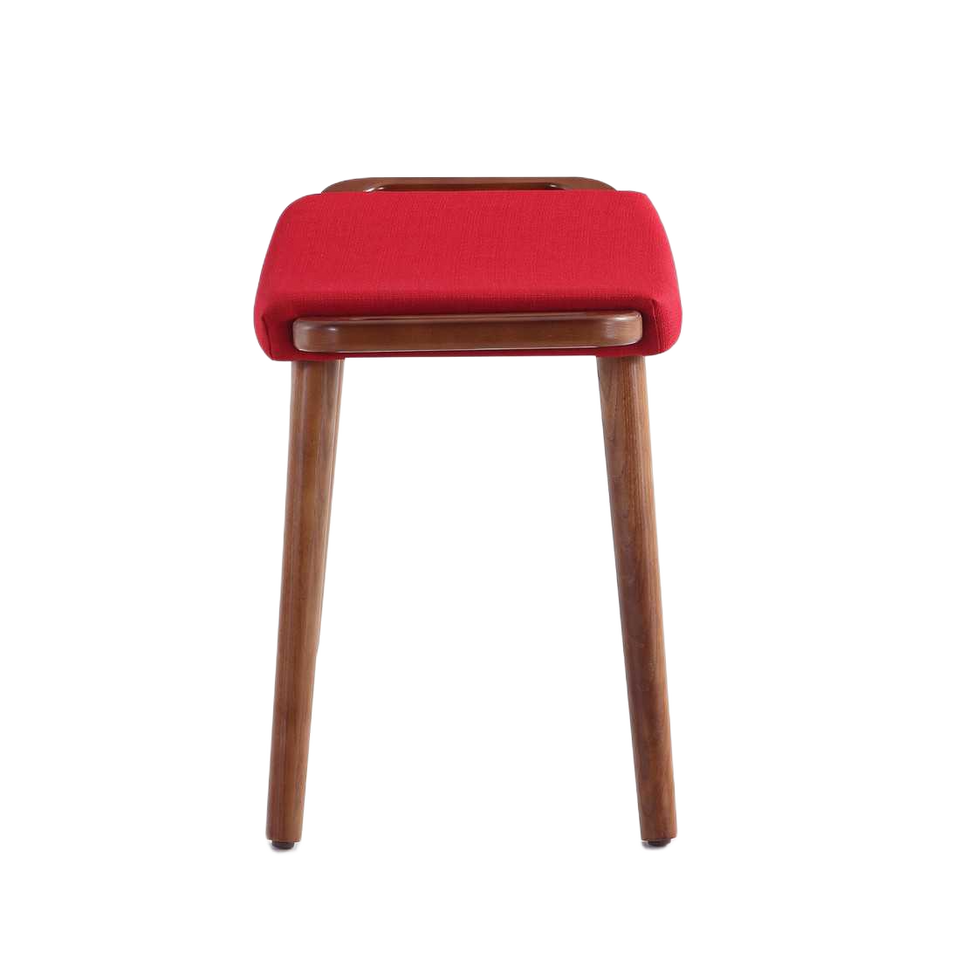Geta Wood Linen Weave Accent Ottoman in Red
