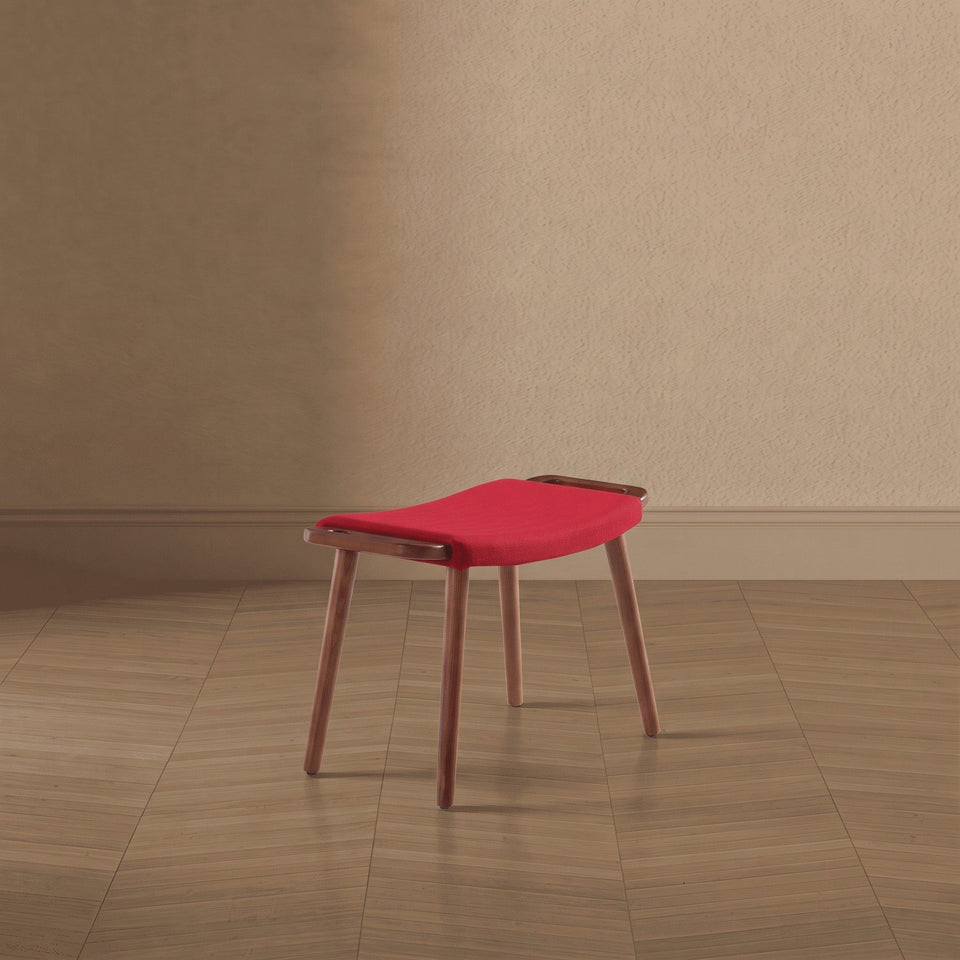 Geta Wood Linen Weave Accent Ottoman in Red