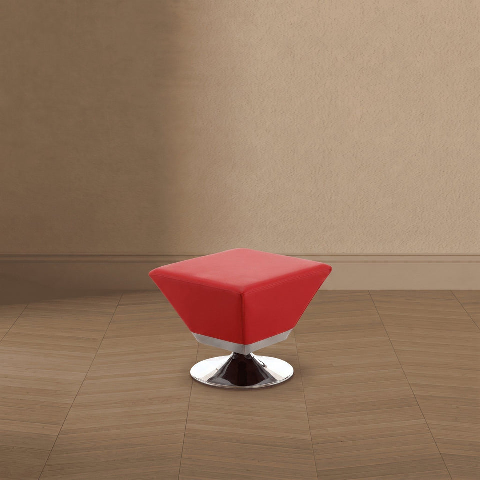 Diamond Vegan Leather Accent Ottoman in Red