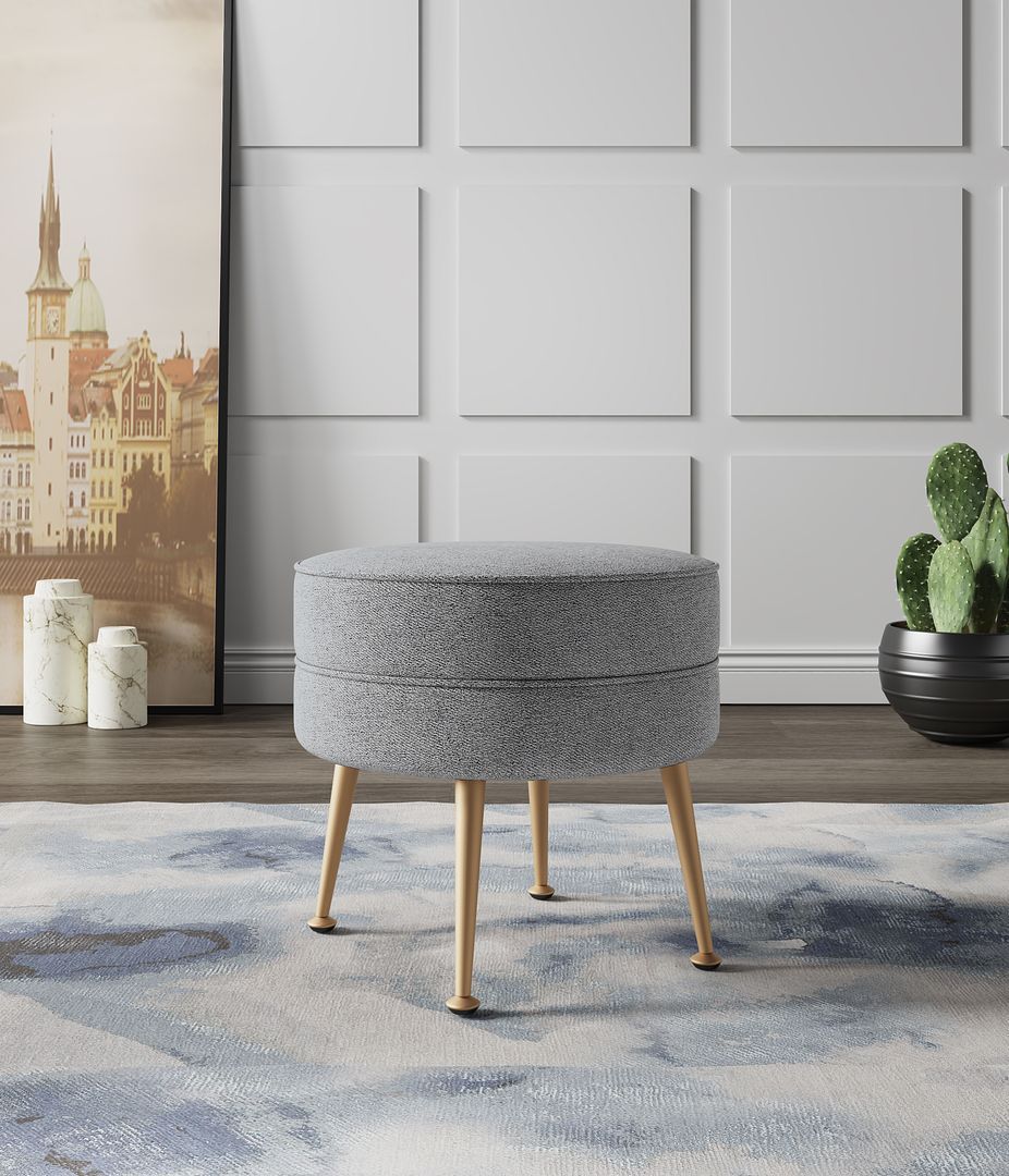Bailey Mid-Century Modern Woven Polyester Blend Upholstered Ottoman in Gray