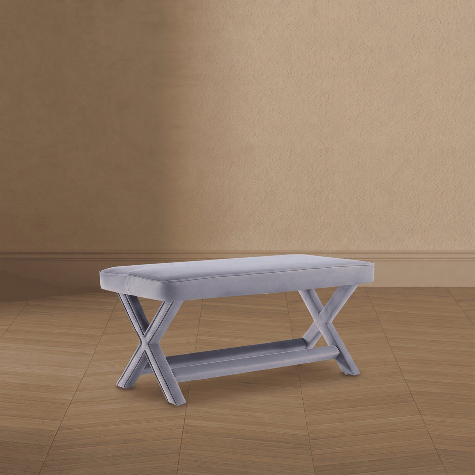 Abigail Mid-Century Modern Velvet Upholstered Double Bench in Gray