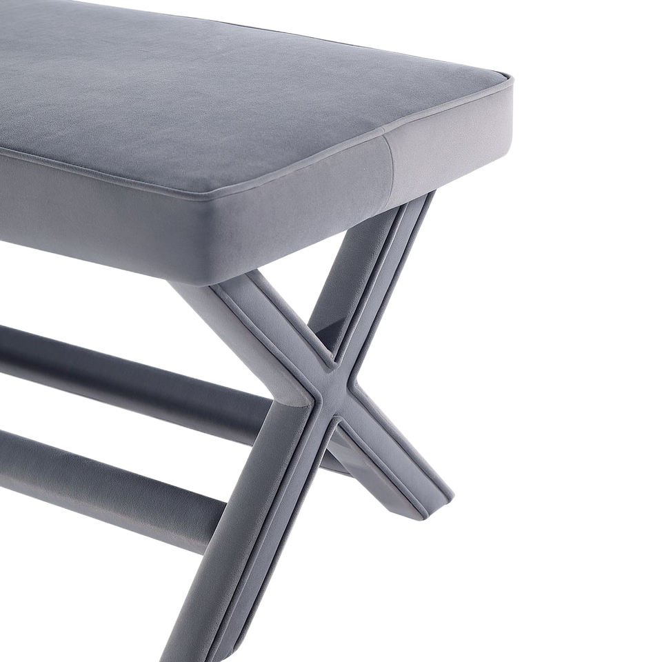 Abigail Mid-Century Modern Velvet Upholstered Double Bench in Gray