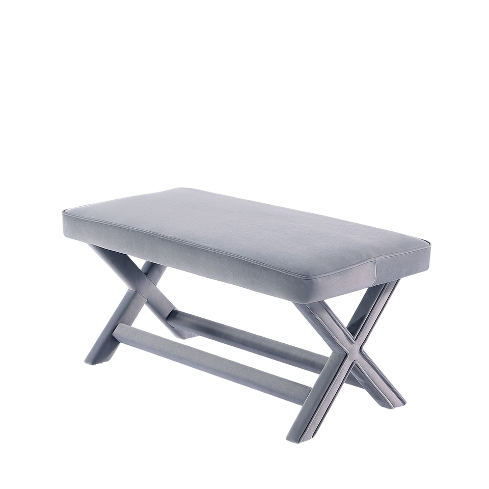 Abigail Mid-Century Modern Velvet Upholstered Double Bench in Gray