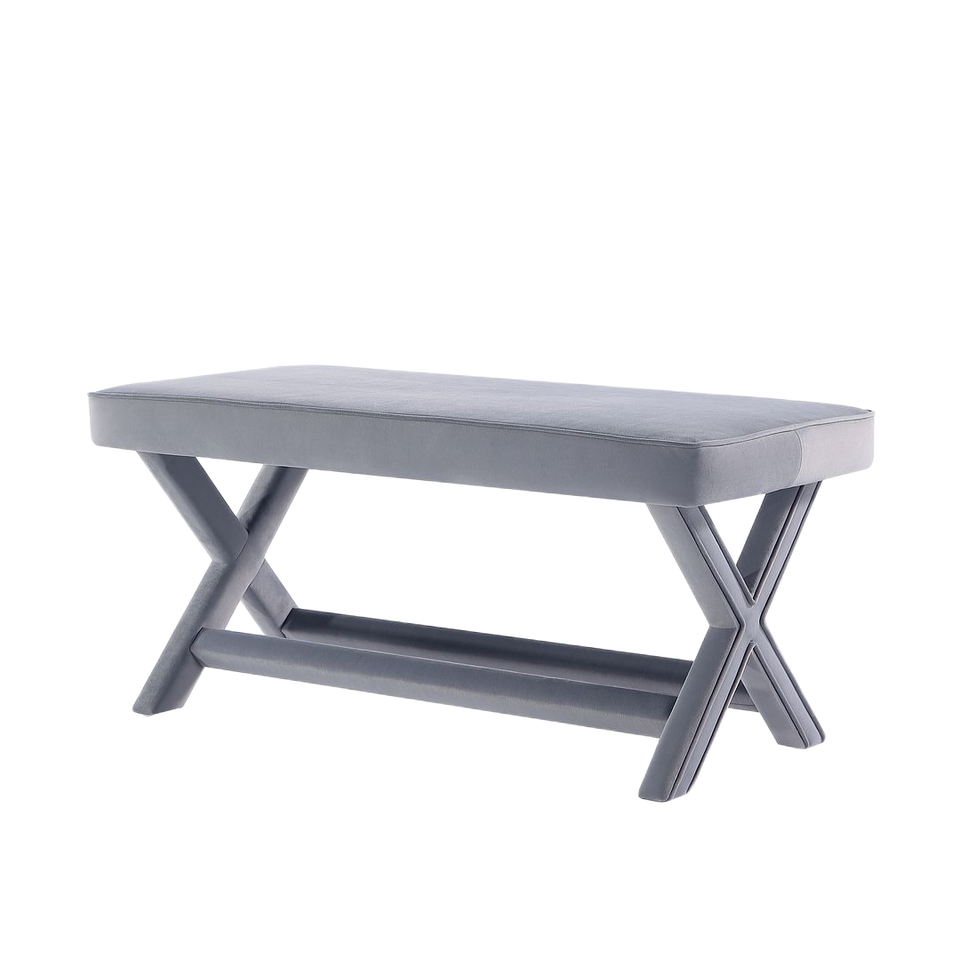 Abigail Mid-Century Modern Velvet Upholstered Double Bench in Gray