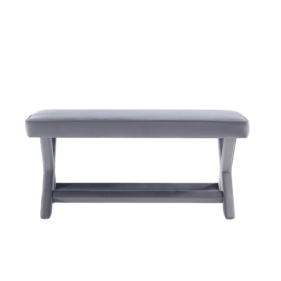 Abigail Mid-Century Modern Velvet Upholstered Double Bench in Gray