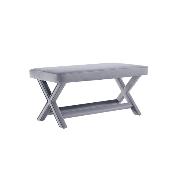 Abigail Mid-Century Modern Velvet Upholstered Double Bench in Gray