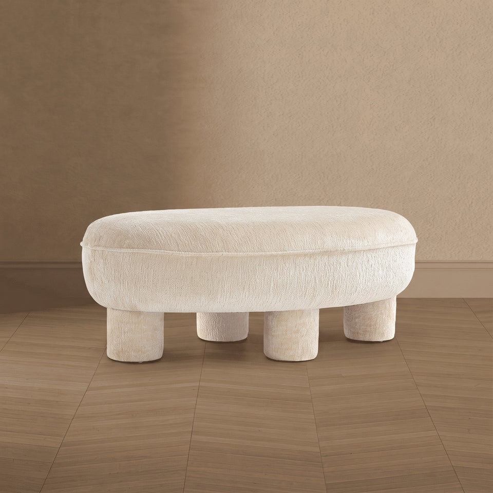Tribeca Chenille Accent Ottoman in Cream