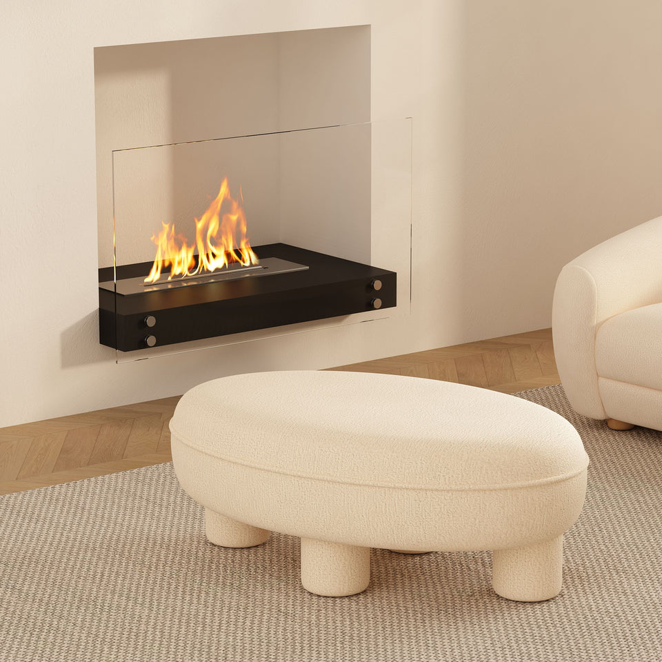 Tribeca Chenille Accent Ottoman in Cream